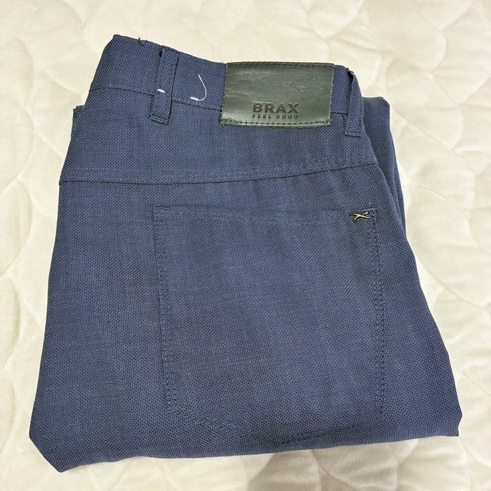 Brax Chuch Summerlight Flex Blue Check Print‎ Mens Straight Leg Pants Size 33x36